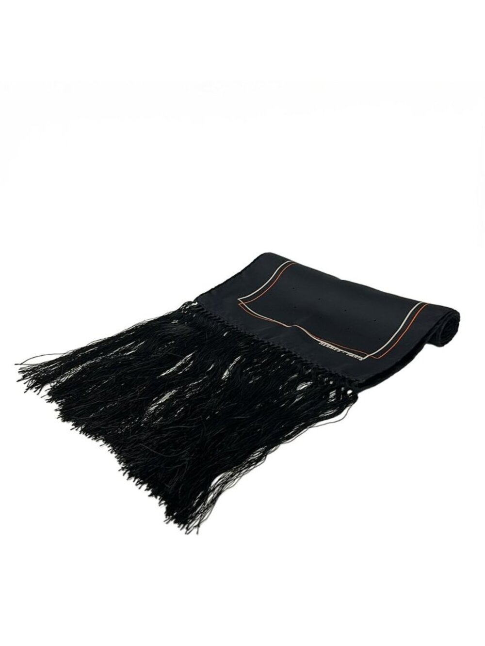 Hermes Shawl Black Fringe Perforated Silk Scarf